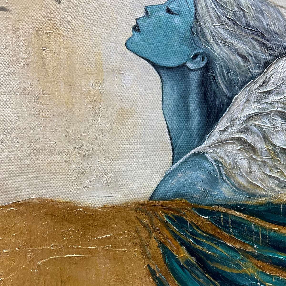 GOLDEN ASCENSION: Ethereal Angel with Birds Oil Painting