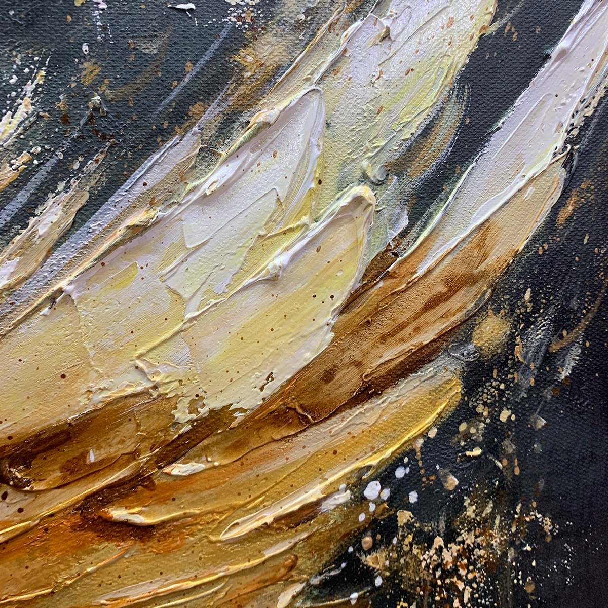 GOLDEN ASCENSION: Textured Gold Wings Oil Painting on Black Canvas