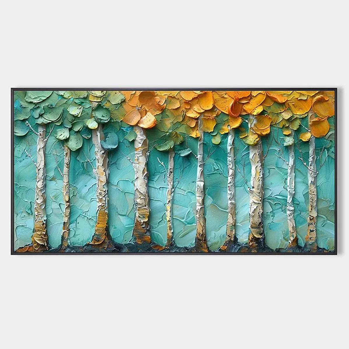 Textured Forest Painting, Impasto Wall Art, Horizontal Canvas, Landscape Art