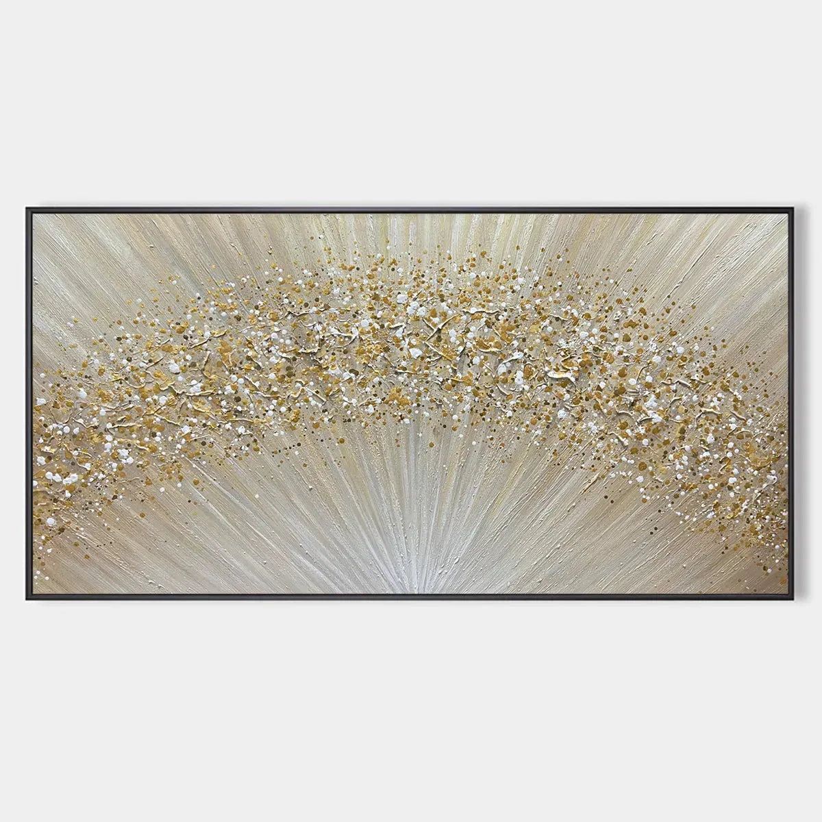 Abstract Painting in Gold and Beige, Horizontal Canvas, Modern Wall Art