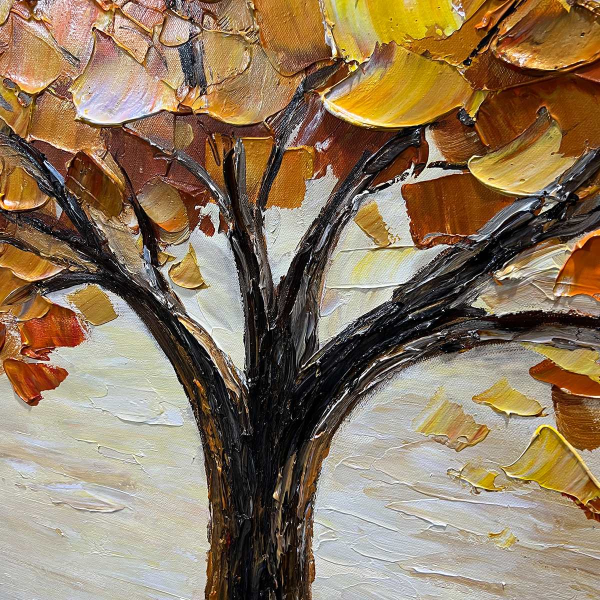 GOLDEN AUTUMN: Textured Impasto Tree Landscape Oil Painting