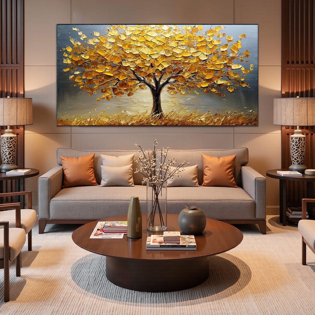 Golden Autumn: Original Impasto Tree Landscape Oil Painting - Textured Golden Tree Wall Art