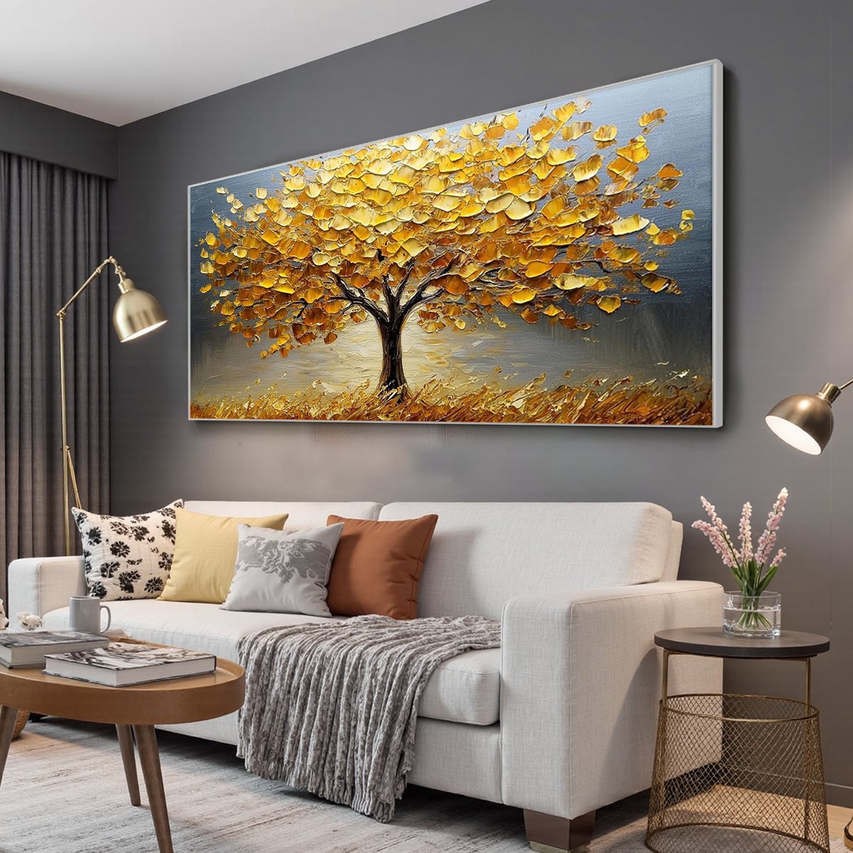 GOLDEN AUTUMN: Textured Impasto Tree Landscape Oil Painting