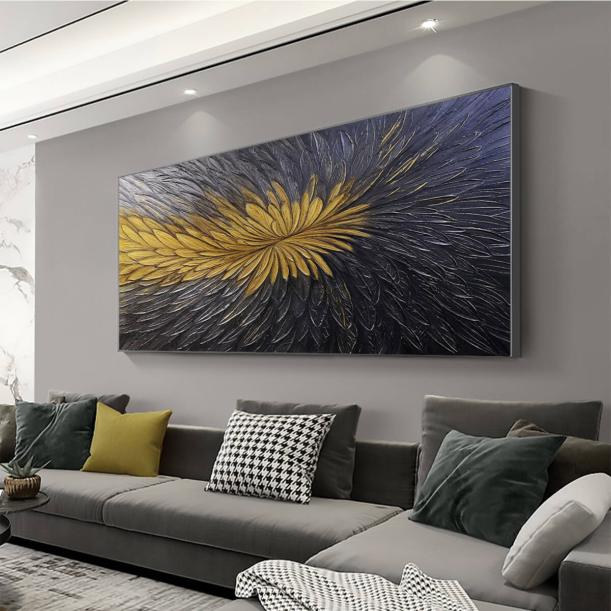 GOLDEN BLOOM: Textured Abstract Gold Black Oil Painting