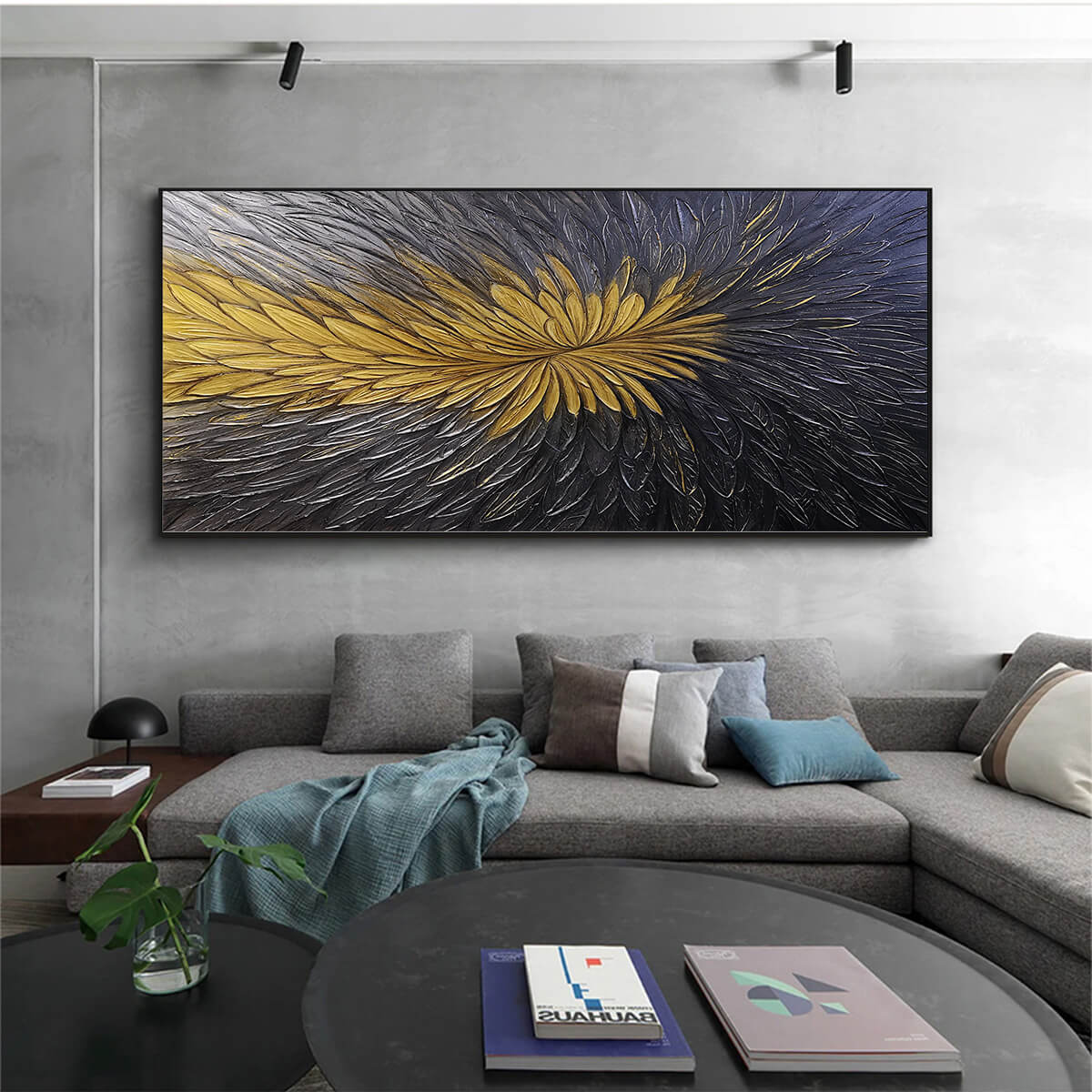 GOLDEN BLOOM: Textured Abstract Gold Black Oil Painting