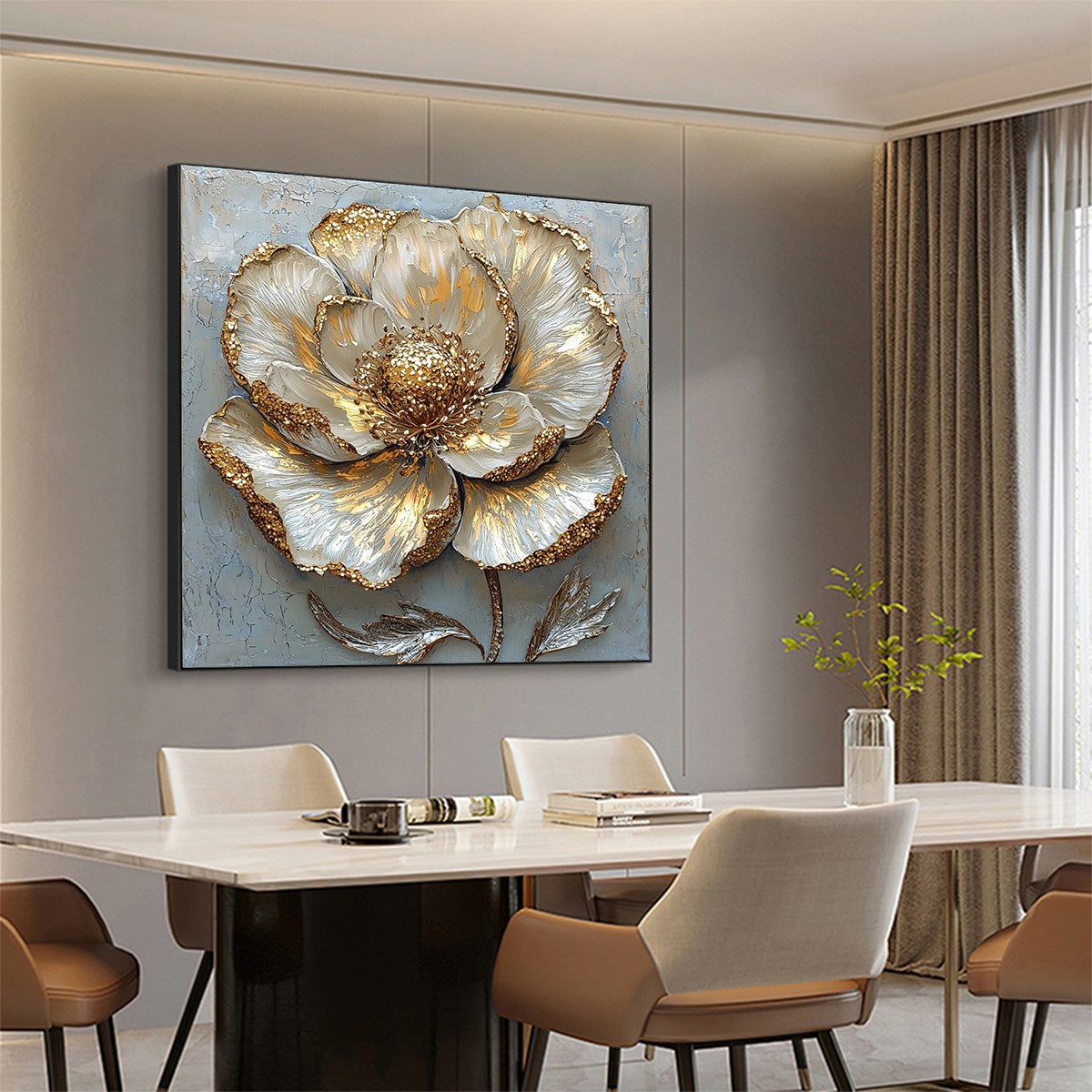 GOLDEN BLOOM: Textured Impasto Floral Oil Painting with Gold Accents