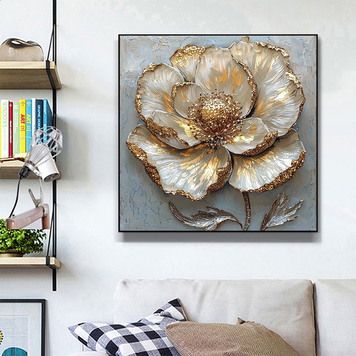 GOLDEN BLOOM: Textured Impasto Floral Oil Painting with Gold Accents