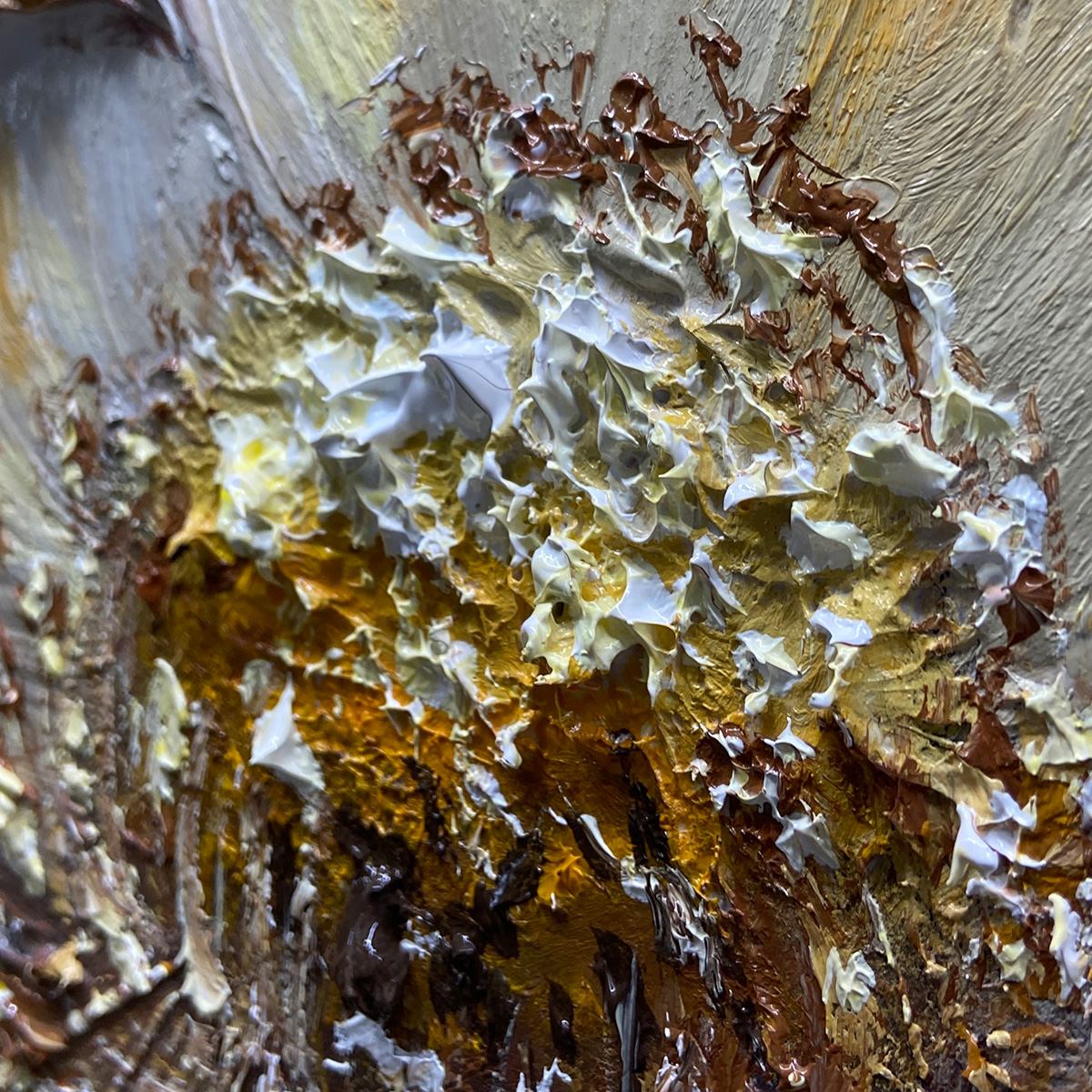 Golden Bloom: Original Impasto Floral Oil Painting - Textured Gold Flower Wall Art Decor