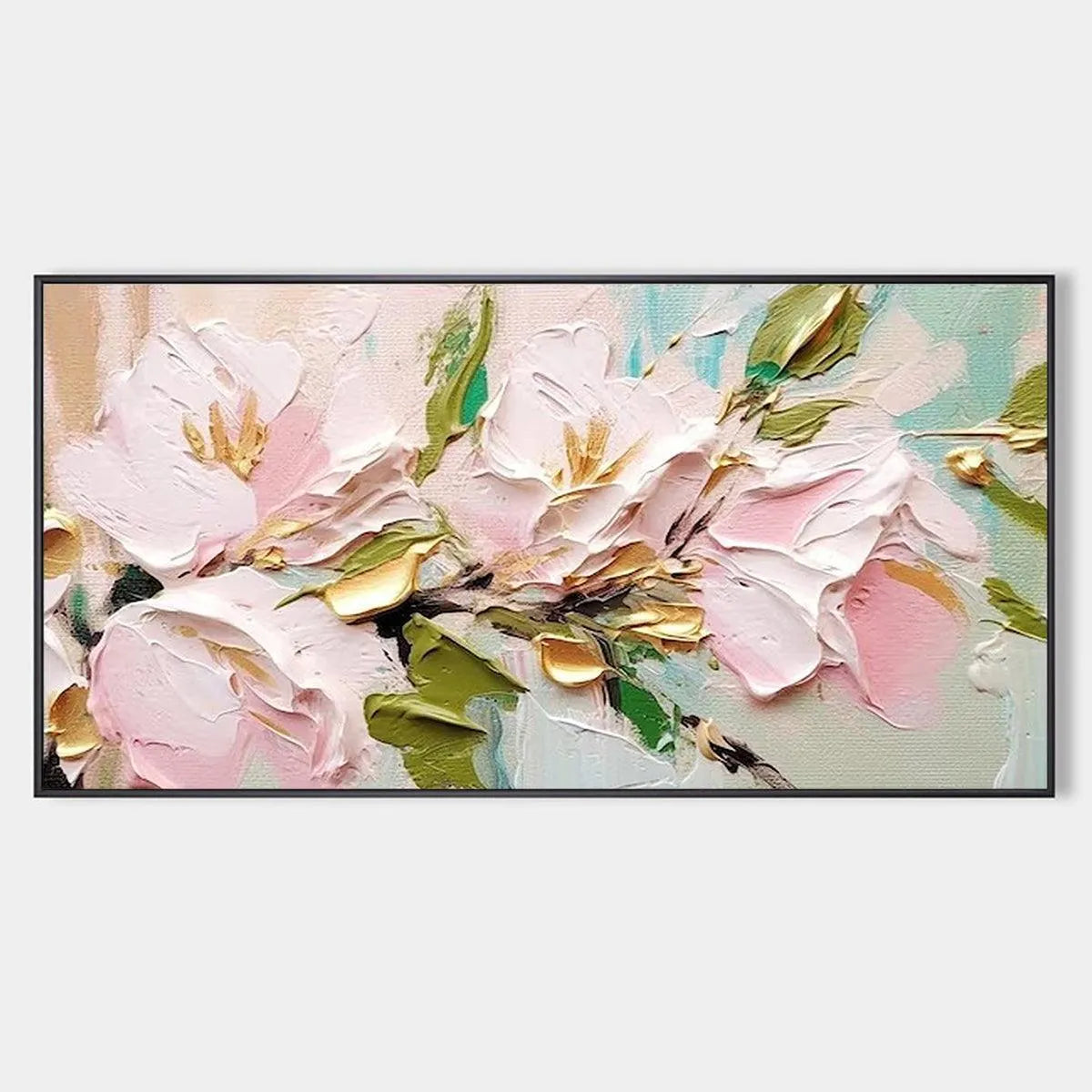 Textured Pink and Gold Floral Impasto Painting