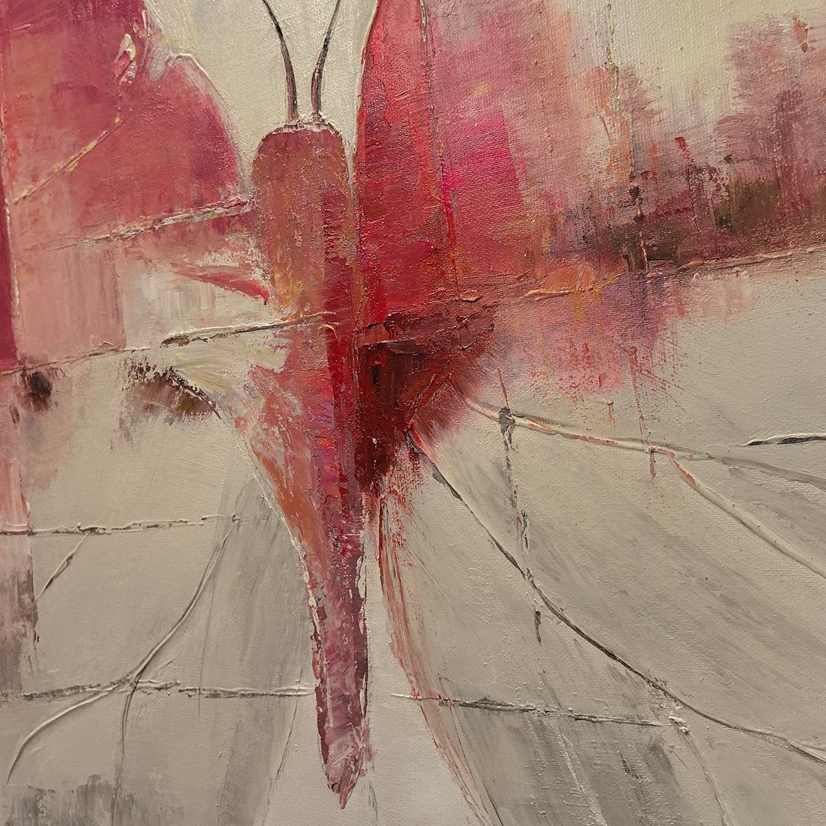 Butterfly Painting, Gold and Pink Wall Art, Square Canvas Art, Bedroom Decor
