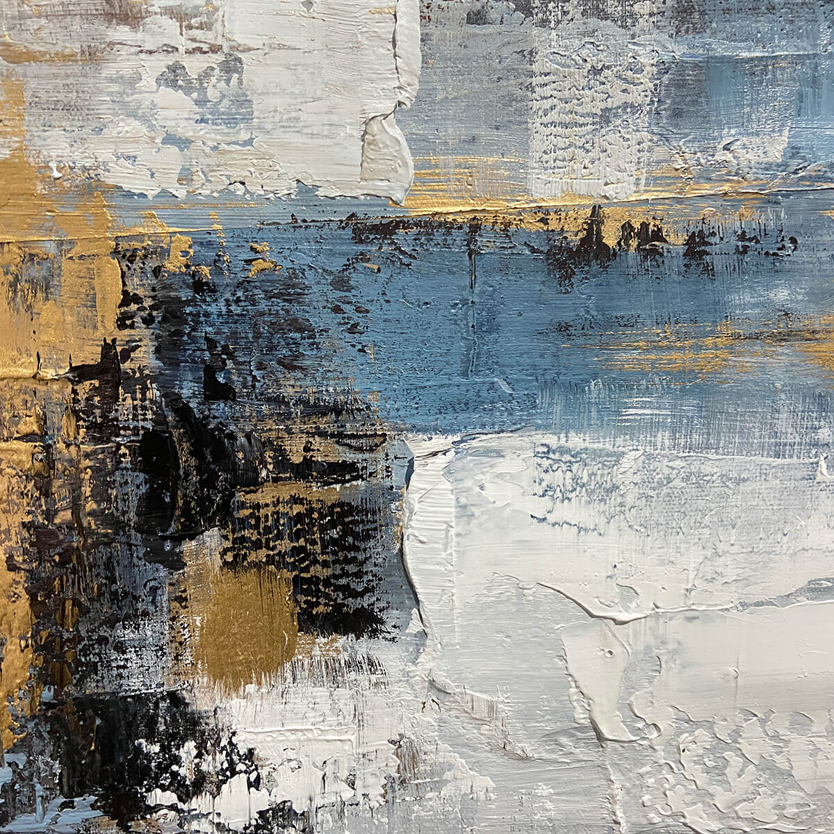 GOLDEN DRIFT: Abstract Blue and Gold Oil Painting