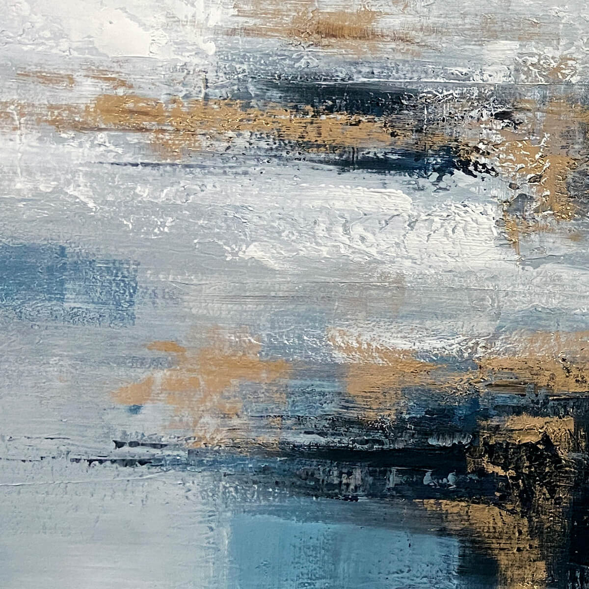 GOLDEN DRIFT: Abstract Blue and Gold Oil Painting