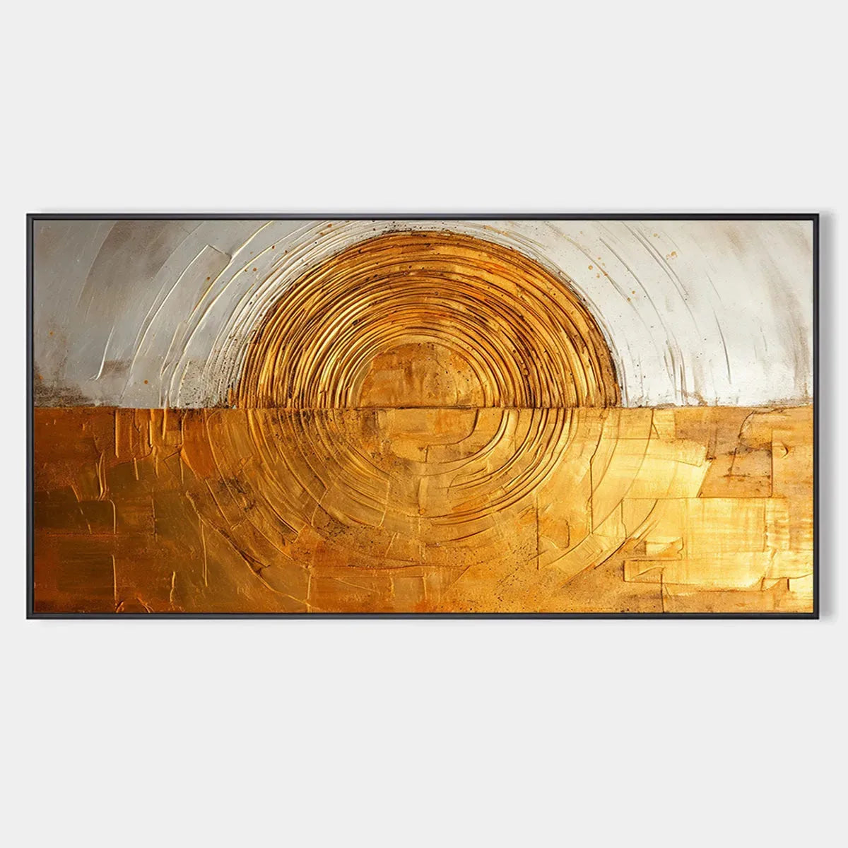 Panoramic Abstract Oil Painting with Gold and Silver