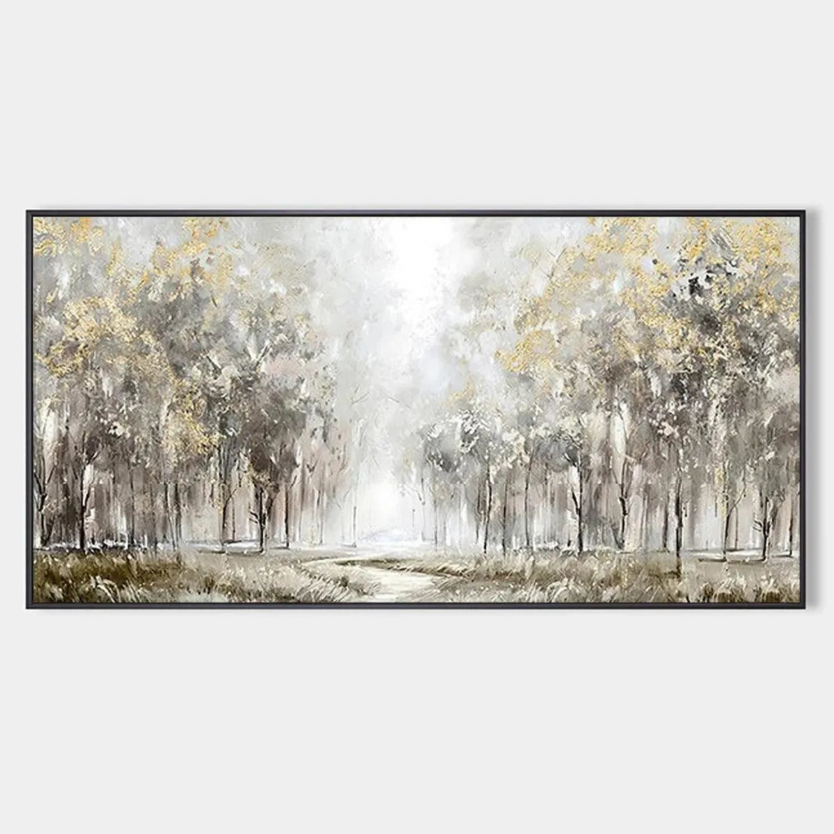 Textured Forest Landscape Painting, Panoramic Wall Art