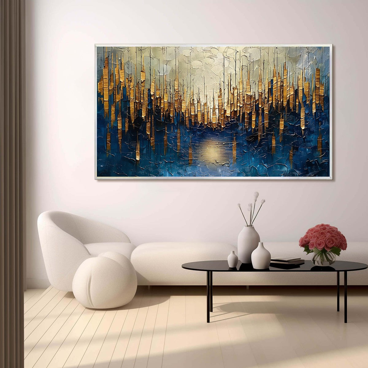 GOLDEN FOREST REFLECTION: Textured Landscape Oil Painting