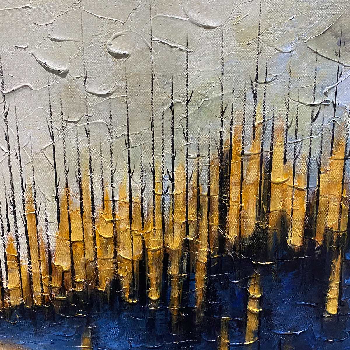 GOLDEN FOREST REFLECTION: Textured Landscape Oil Painting