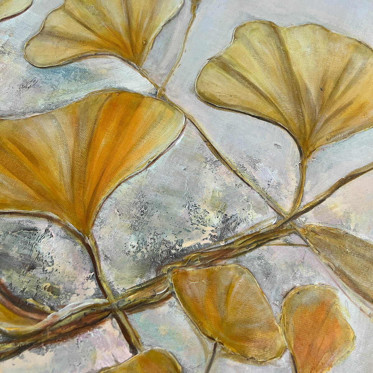 GOLDEN GINKGO: Textured Gold Leaf Oil Painting on Canvas