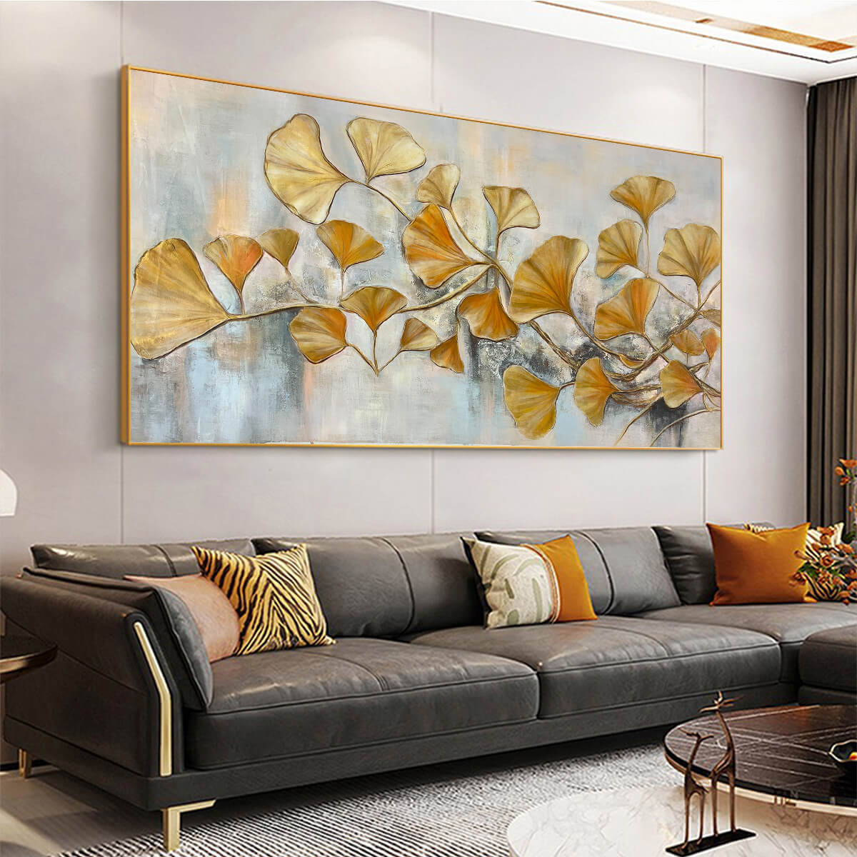 GOLDEN GINKGO: Textured Gold Leaf Oil Painting on Canvas