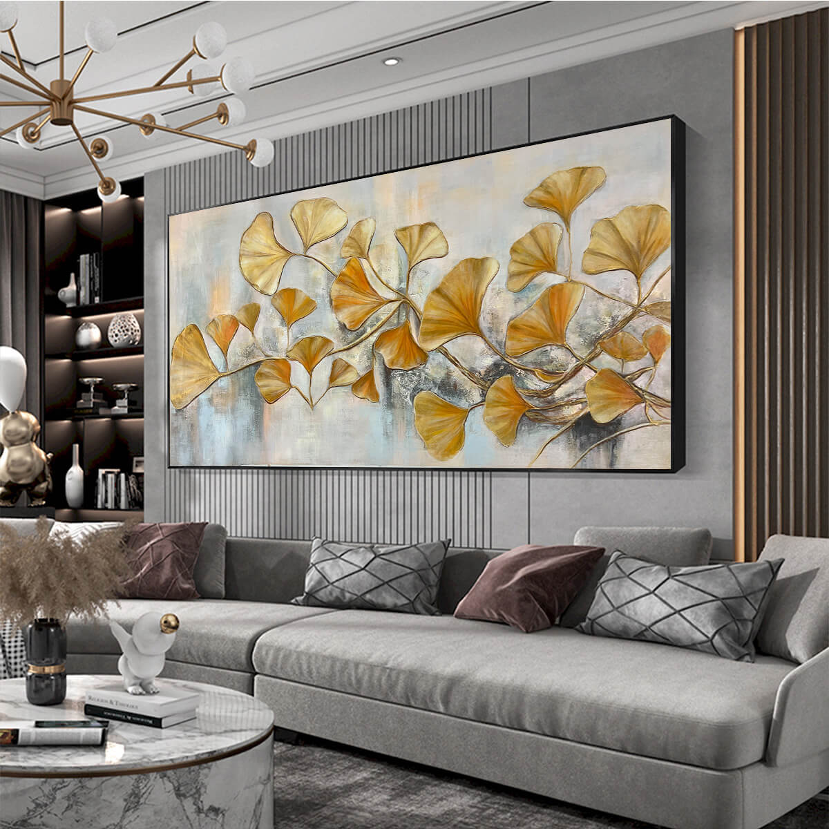 GOLDEN GINKGO: Textured Gold Leaf Oil Painting on Canvas