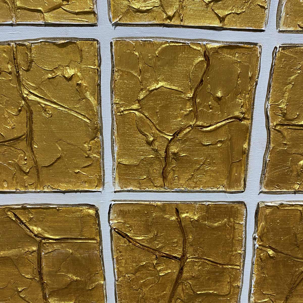 GOLDEN GRID: Textured Minimalist Abstract Oil Painting in Gold