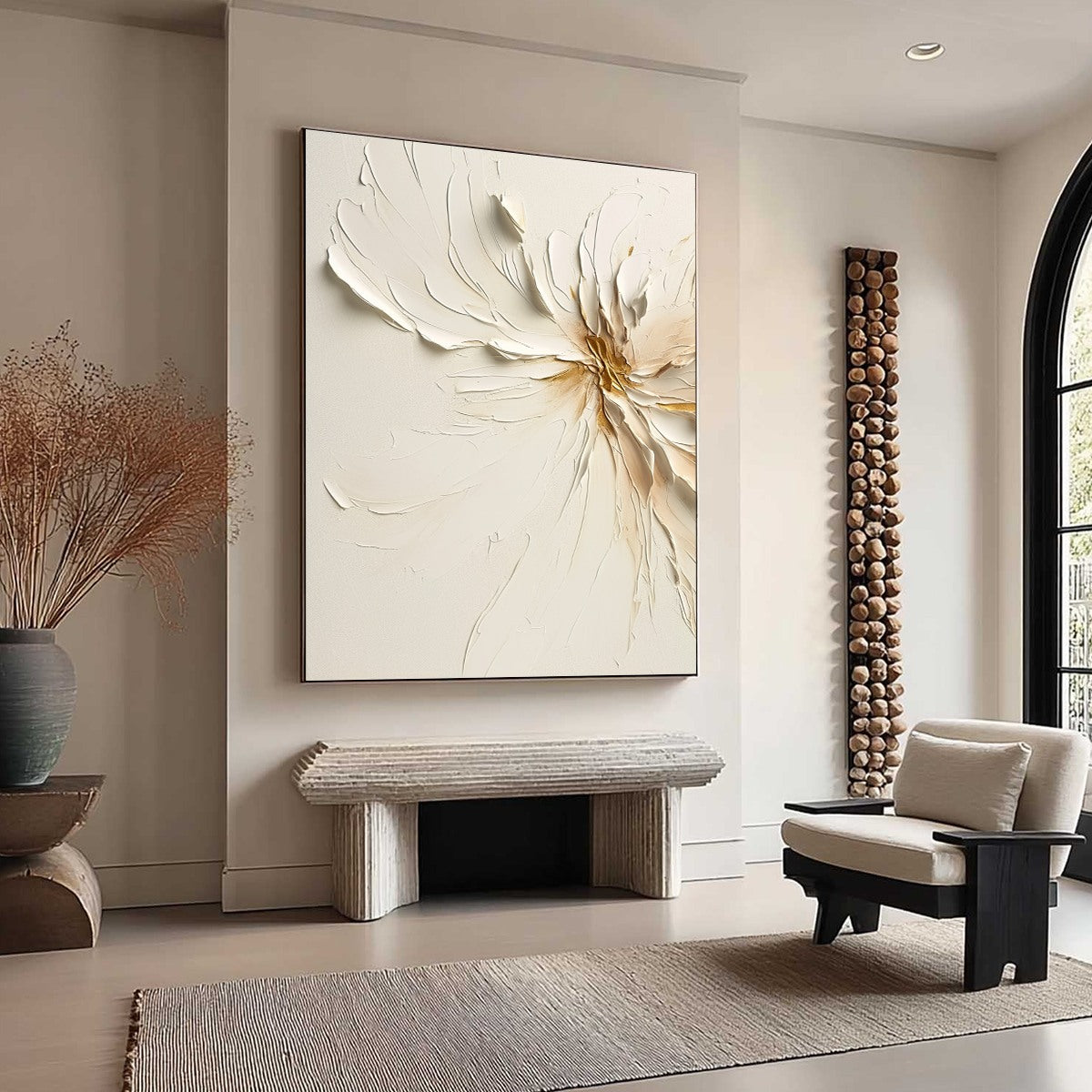 GOLDEN HEART: Textured Impasto Abstract Floral Painting