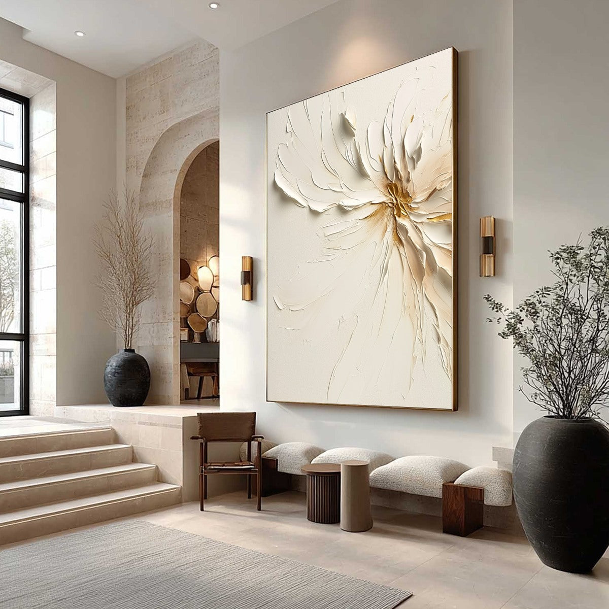 GOLDEN HEART: Textured Impasto Abstract Floral Painting