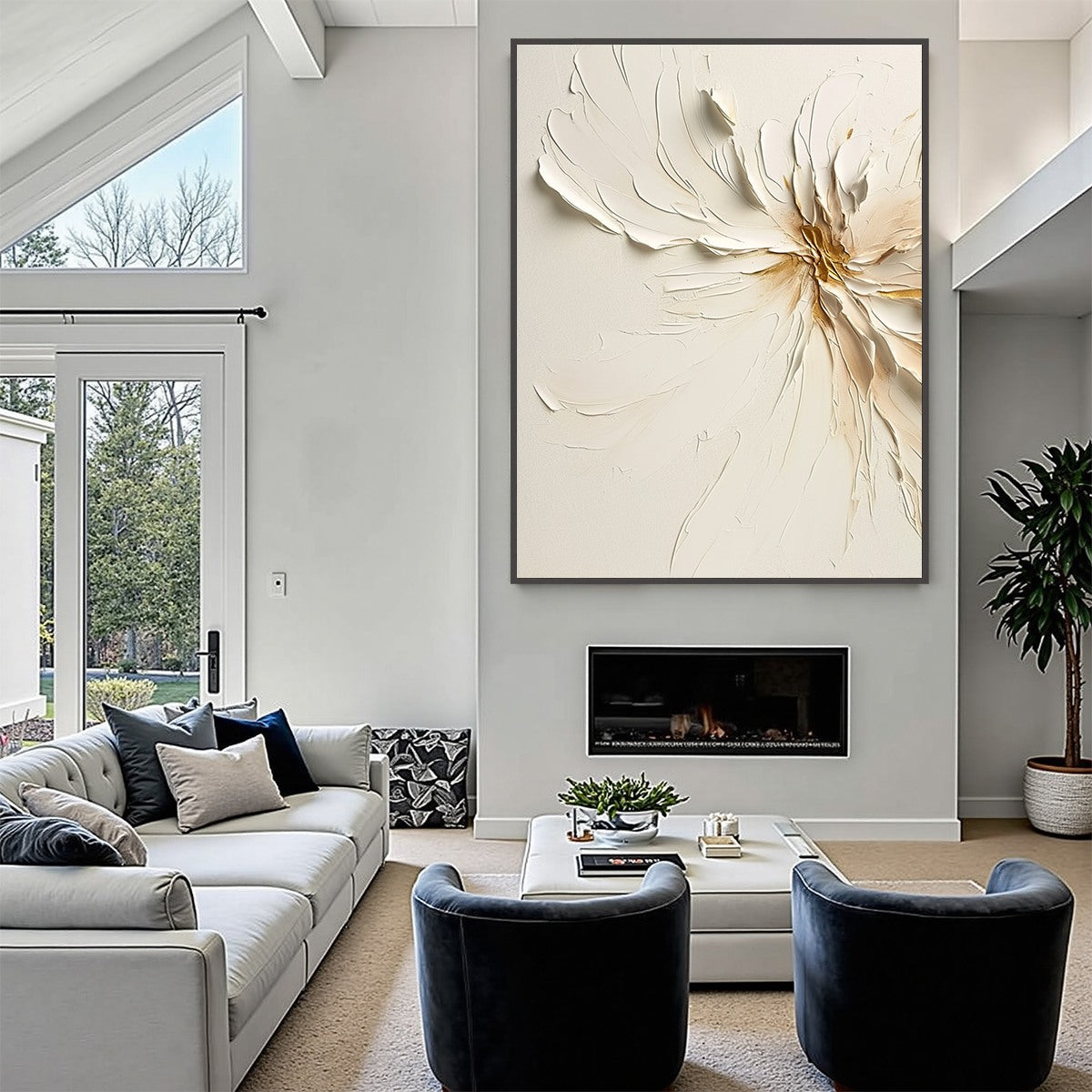 GOLDEN HEART: Textured Impasto Abstract Floral Painting