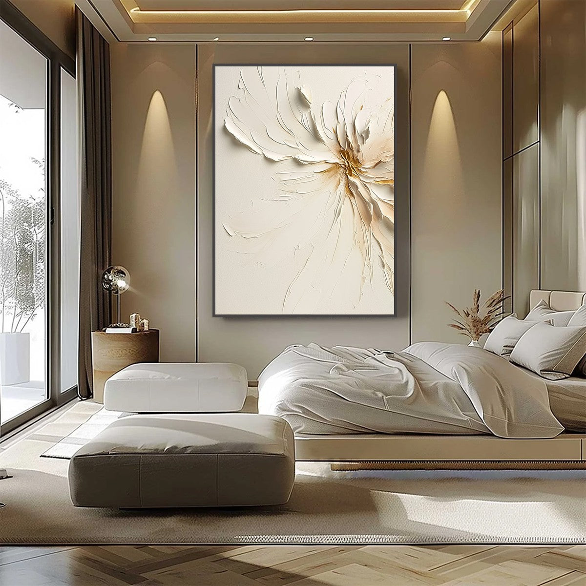 GOLDEN HEART: Textured Impasto Abstract Floral Painting