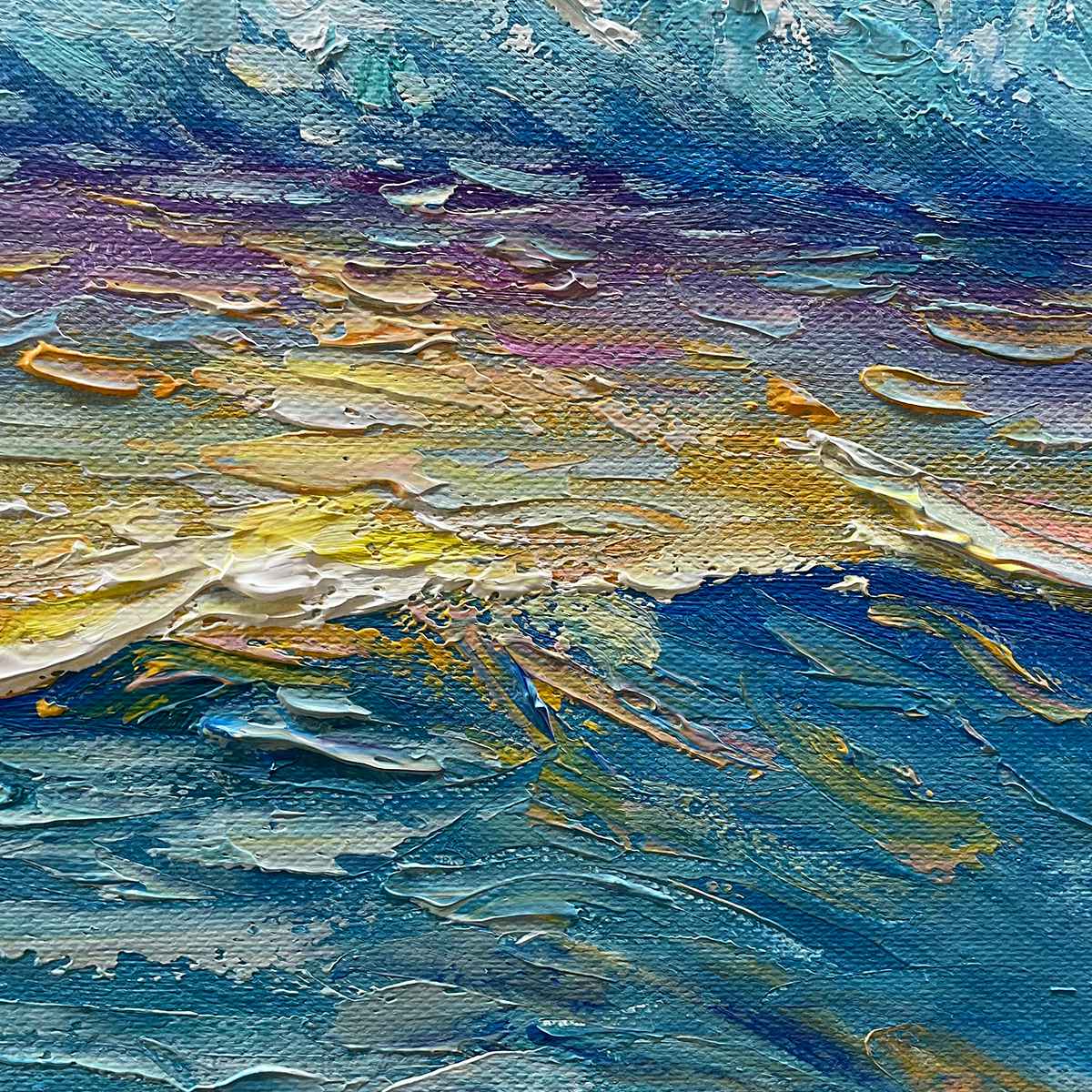 Golden Horizon: Original Panoramic Coastal Sunset Oil Painting