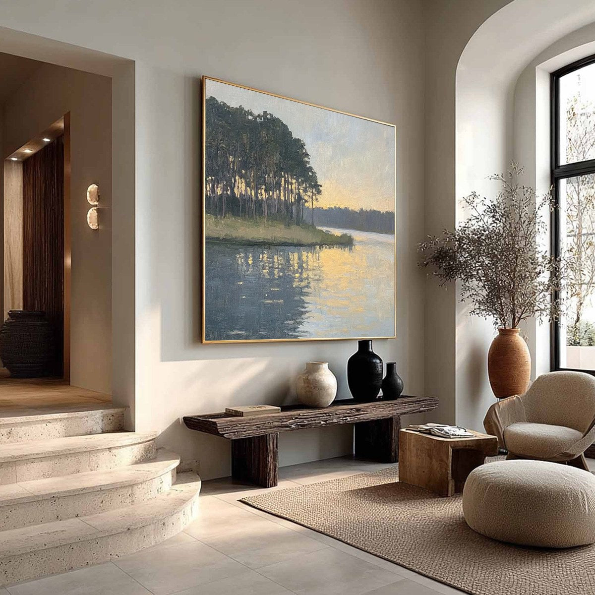 GOLDEN HOUR SERENITY: Tranquil Landscape Oil Painting