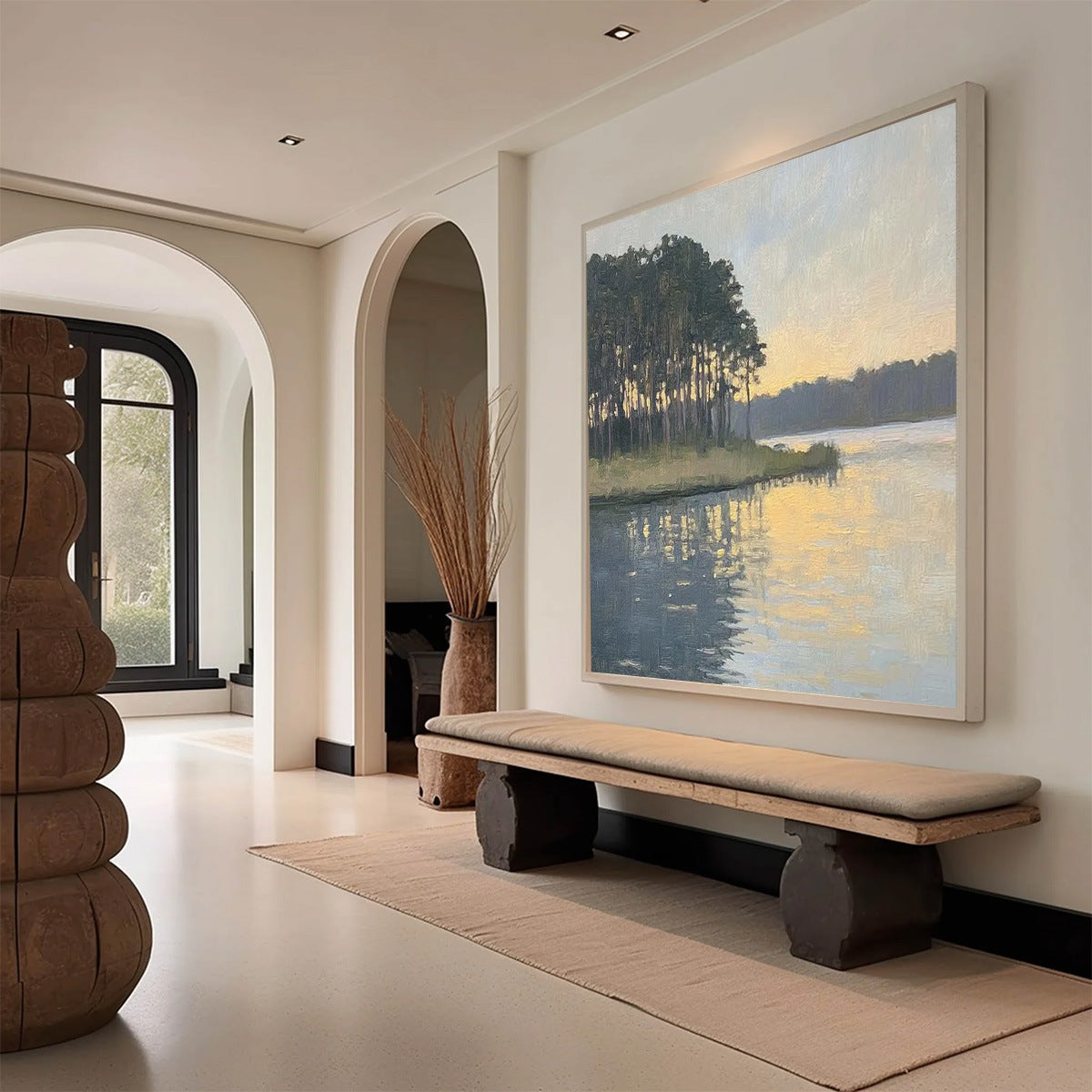 GOLDEN HOUR SERENITY: Tranquil Landscape Oil Painting