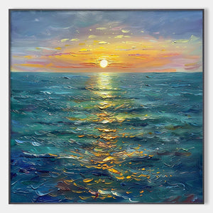 Golden Hour: Original Textured Sunset Seascape Oil Painting - Ocean Sunset Wall Art