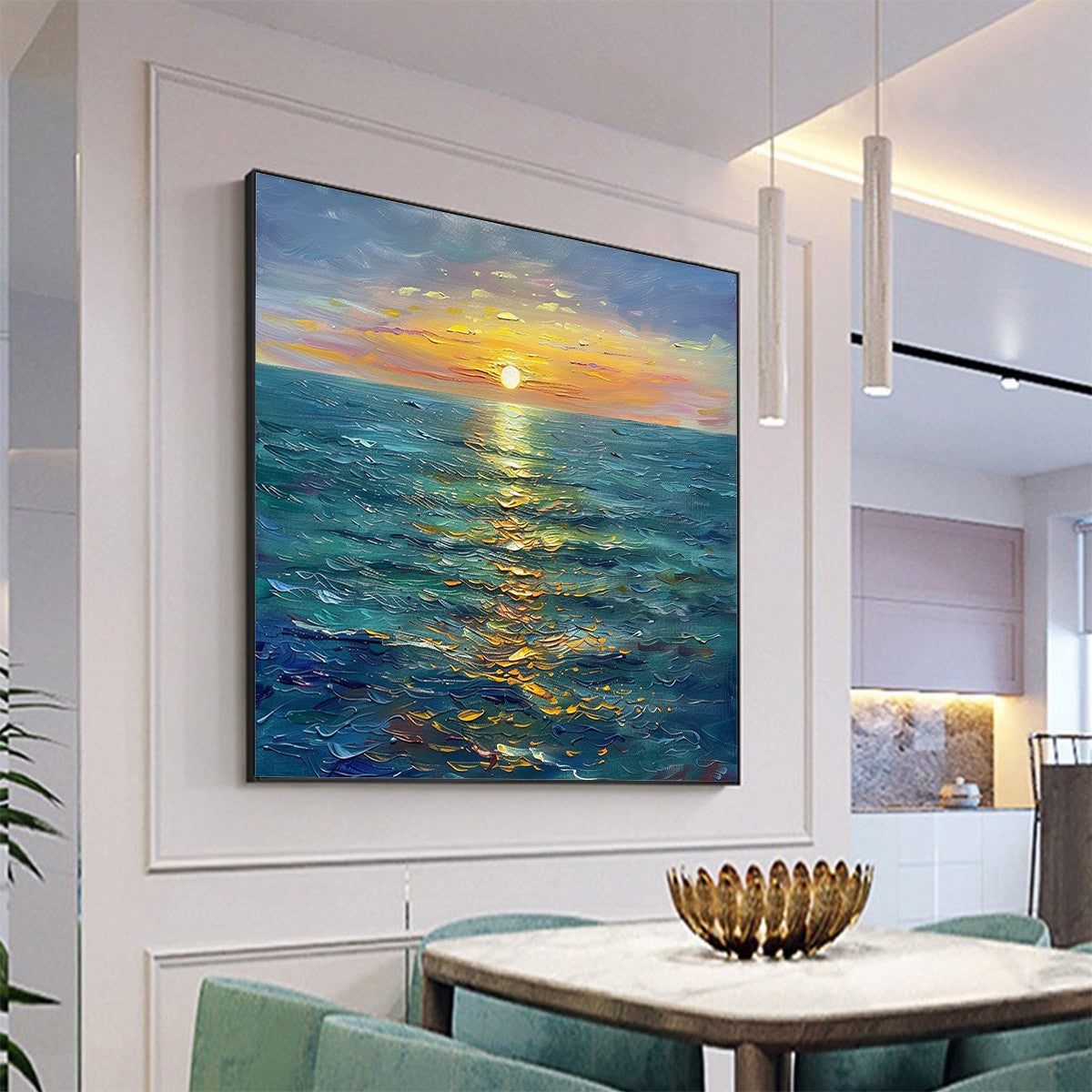 GOLDEN HOUR: Textured Sunset Seascape Oil Painting