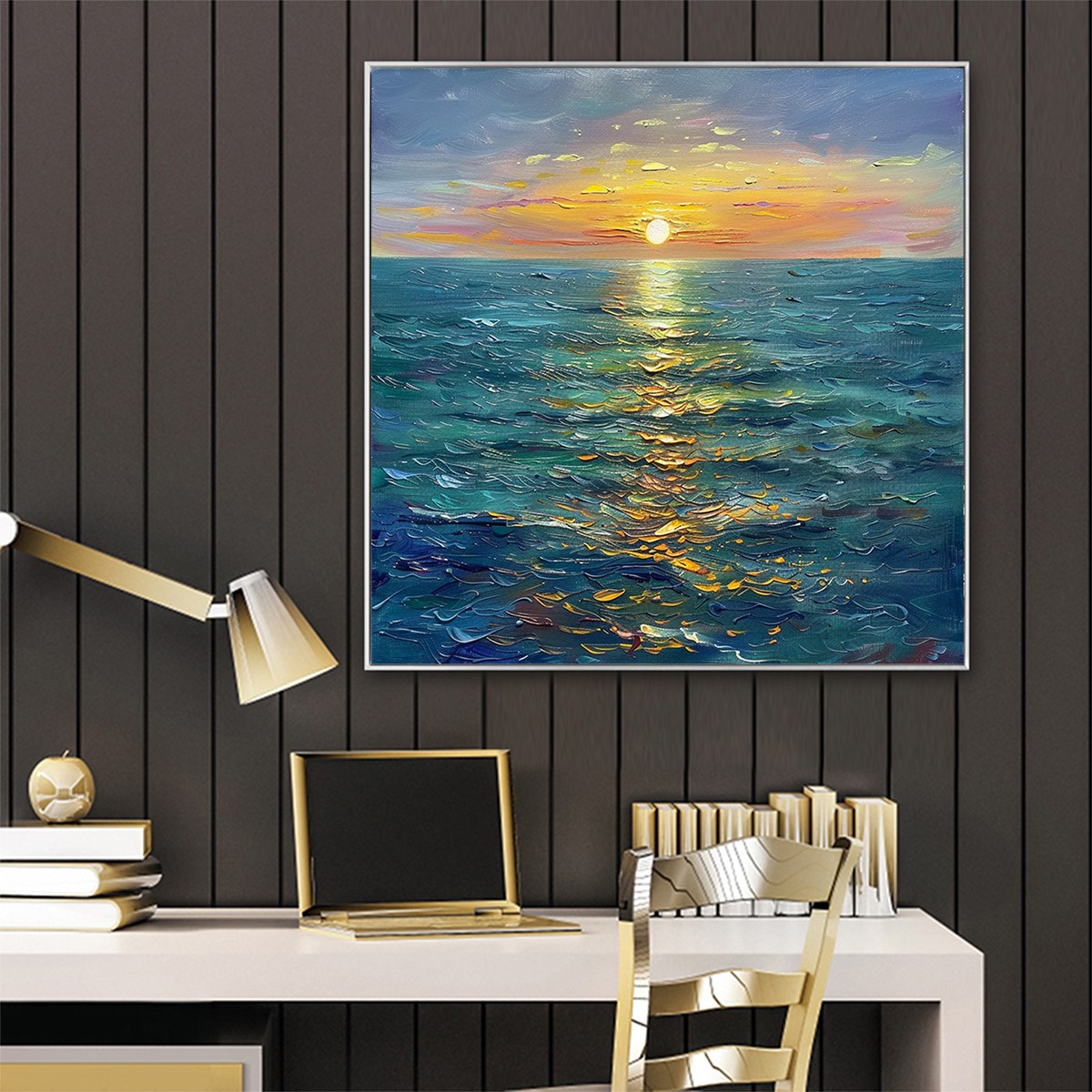 GOLDEN HOUR: Textured Sunset Seascape Oil Painting