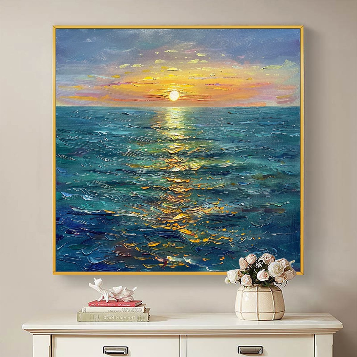 GOLDEN HOUR: Textured Sunset Seascape Oil Painting