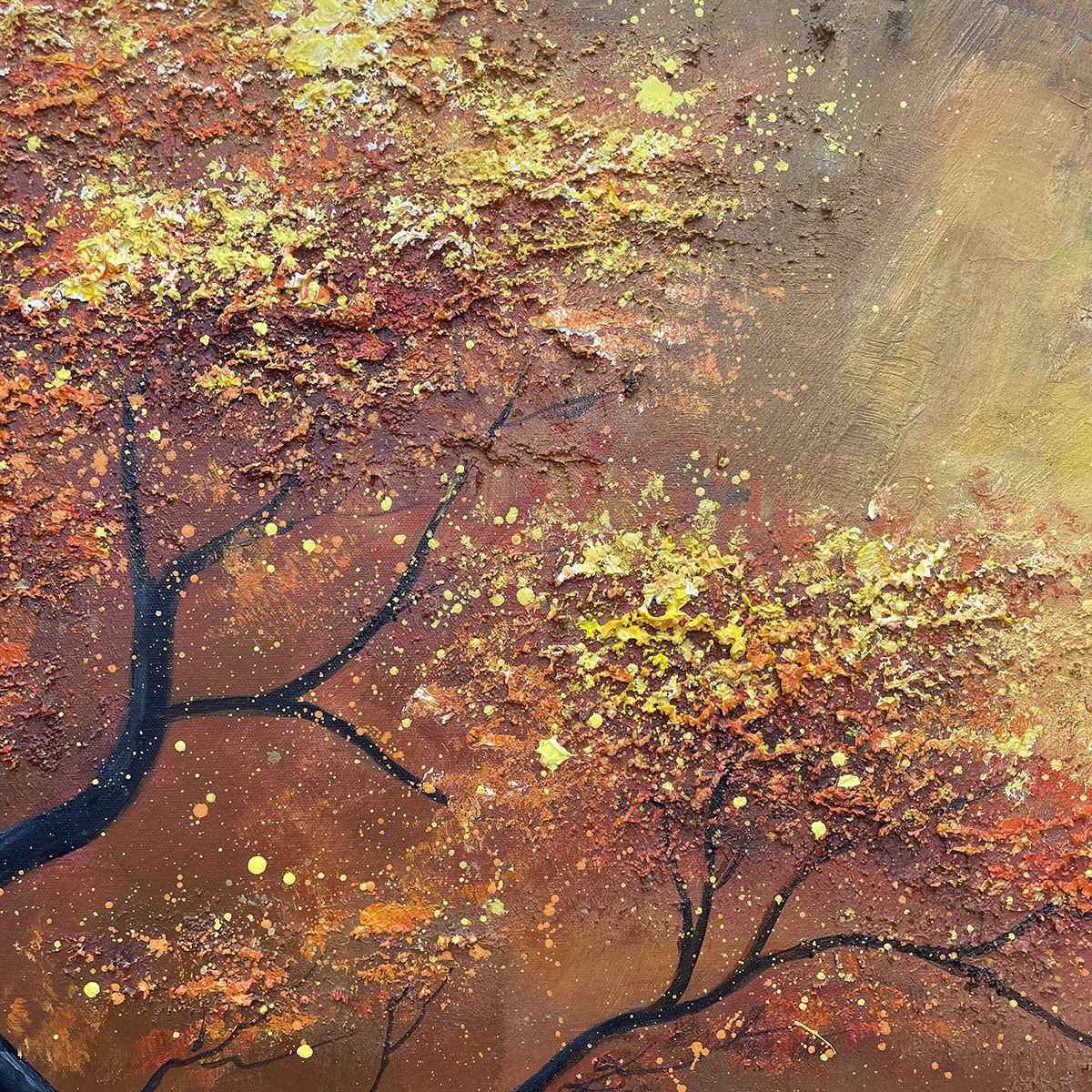 GOLDEN HOUR: Textured Tree Painting, Impasto Wall Art, Panoramic Canvas, Landscape Decor