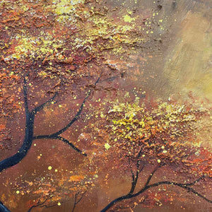 GOLDEN HOUR: Textured Tree Painting, Impasto Wall Art, Panoramic Canvas, Landscape Decor