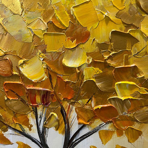 Golden Majesty: Original Textured Impasto Golden Tree Oil Painting - Nature Wall Art