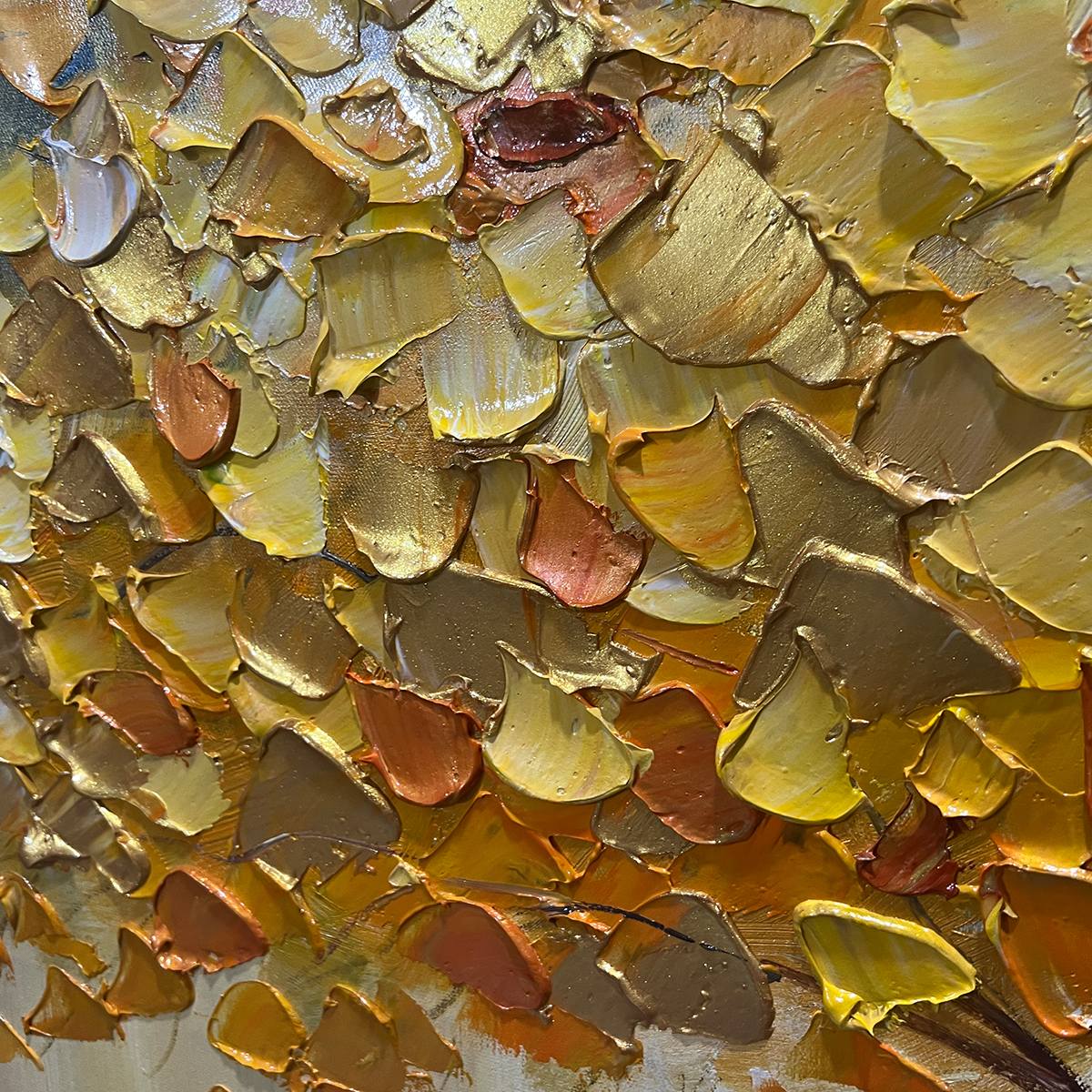 GOLDEN MAJESTY: Textured Impasto Golden Tree Oil Painting