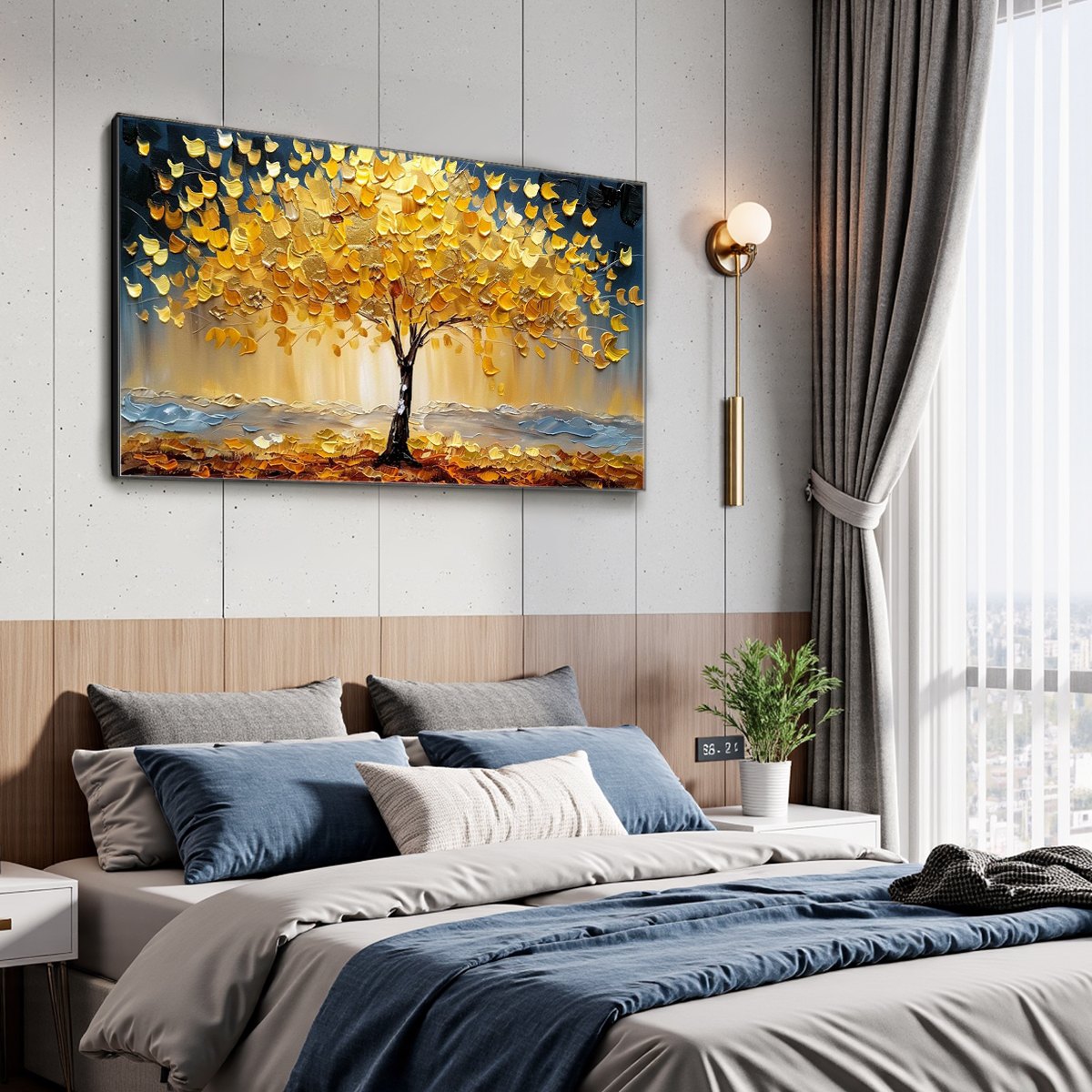 GOLDEN MAJESTY: Textured Impasto Golden Tree Oil Painting