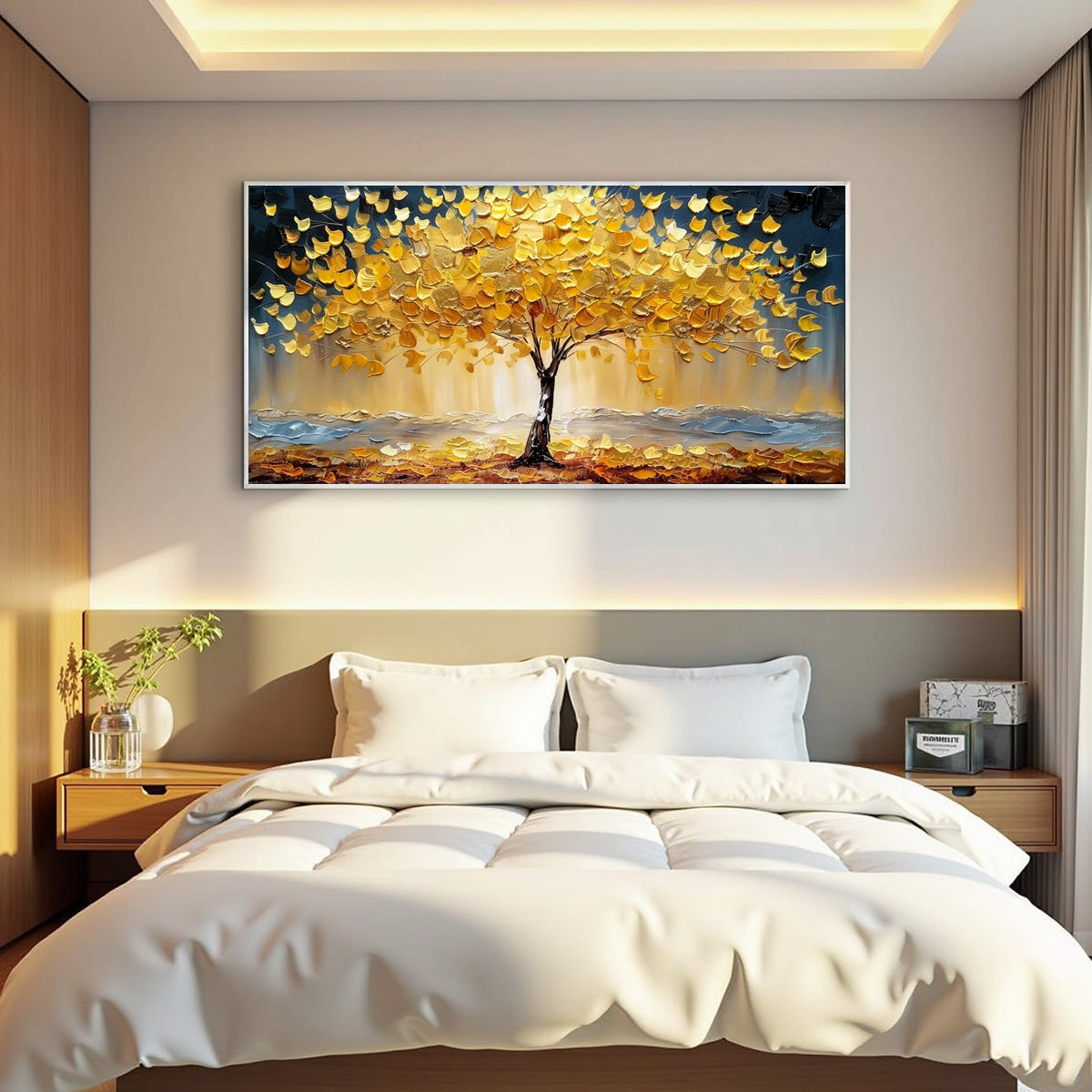 GOLDEN MAJESTY: Textured Impasto Golden Tree Oil Painting