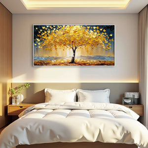 Golden Majesty: Original Textured Impasto Golden Tree Oil Painting - Nature Wall Art