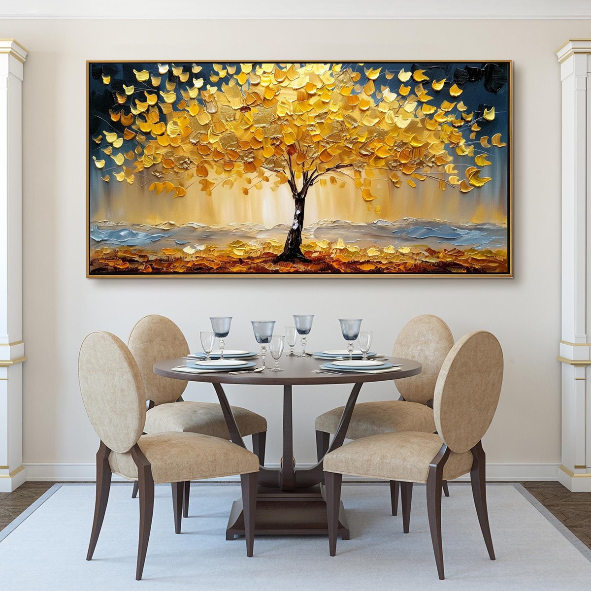 GOLDEN MAJESTY: Textured Impasto Golden Tree Oil Painting