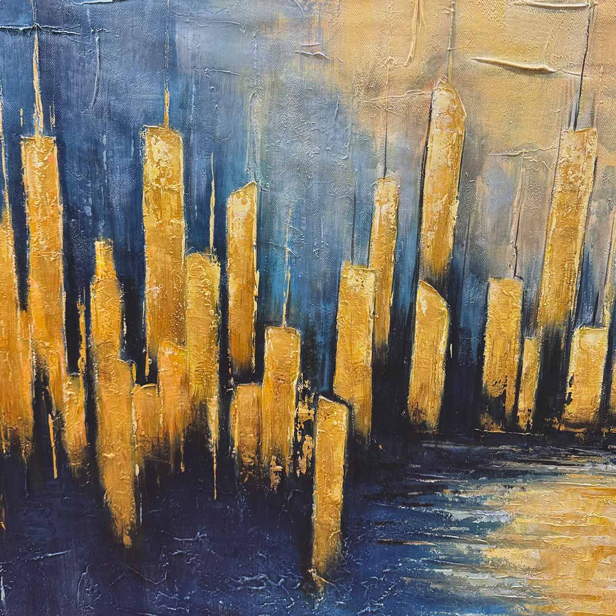 GOLDEN METROPOLIS: Panoramic Cityscape Oil Painting