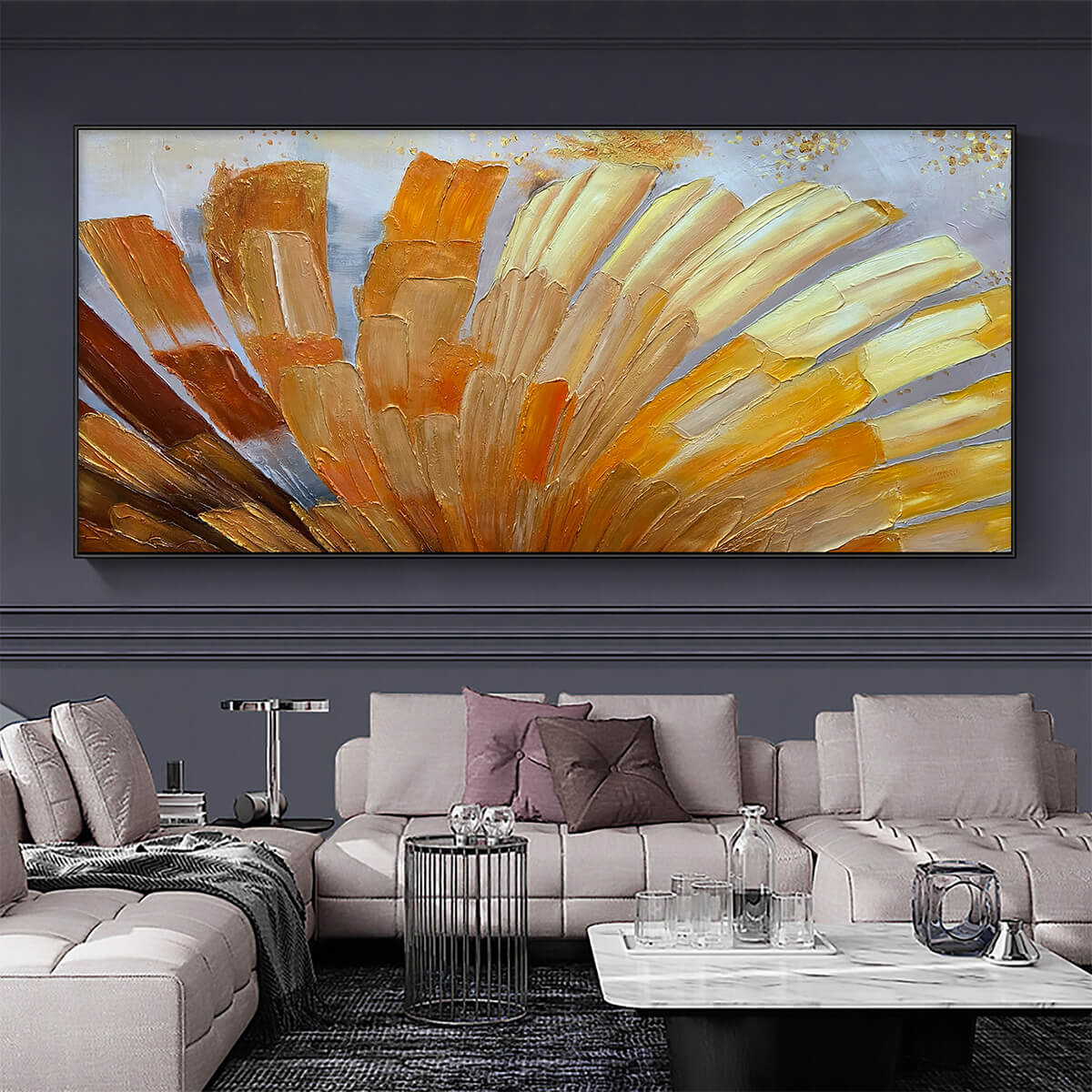 Golden Radiance: Abstract Gold Textured Impasto Oil Painting Canvas Wall Art Decor