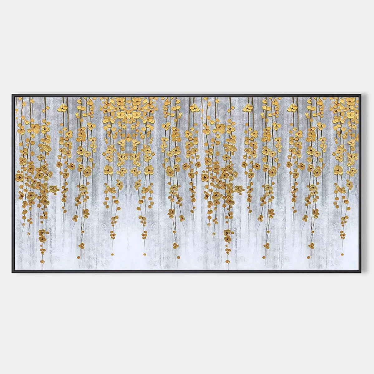 Minimalist Floral Oil Painting in Gold and Grey