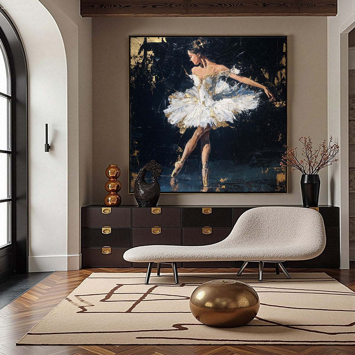 GOLDEN REVERIE: Textured Gold Leaf Ballerina Portrait Painting