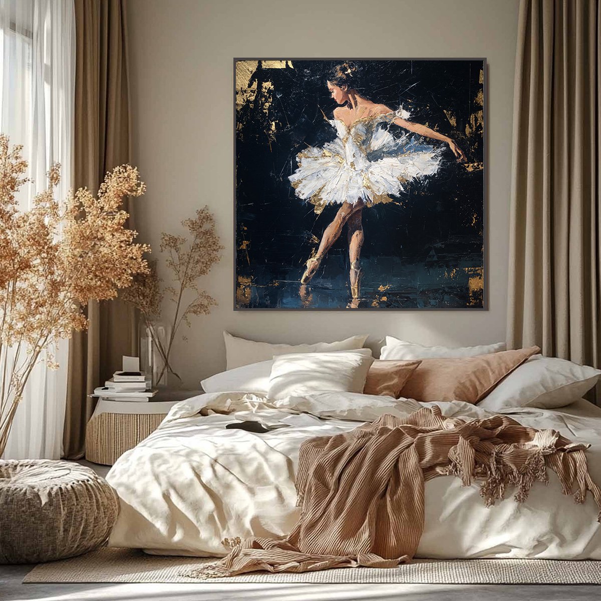 GOLDEN REVERIE: Textured Gold Leaf Ballerina Portrait Painting