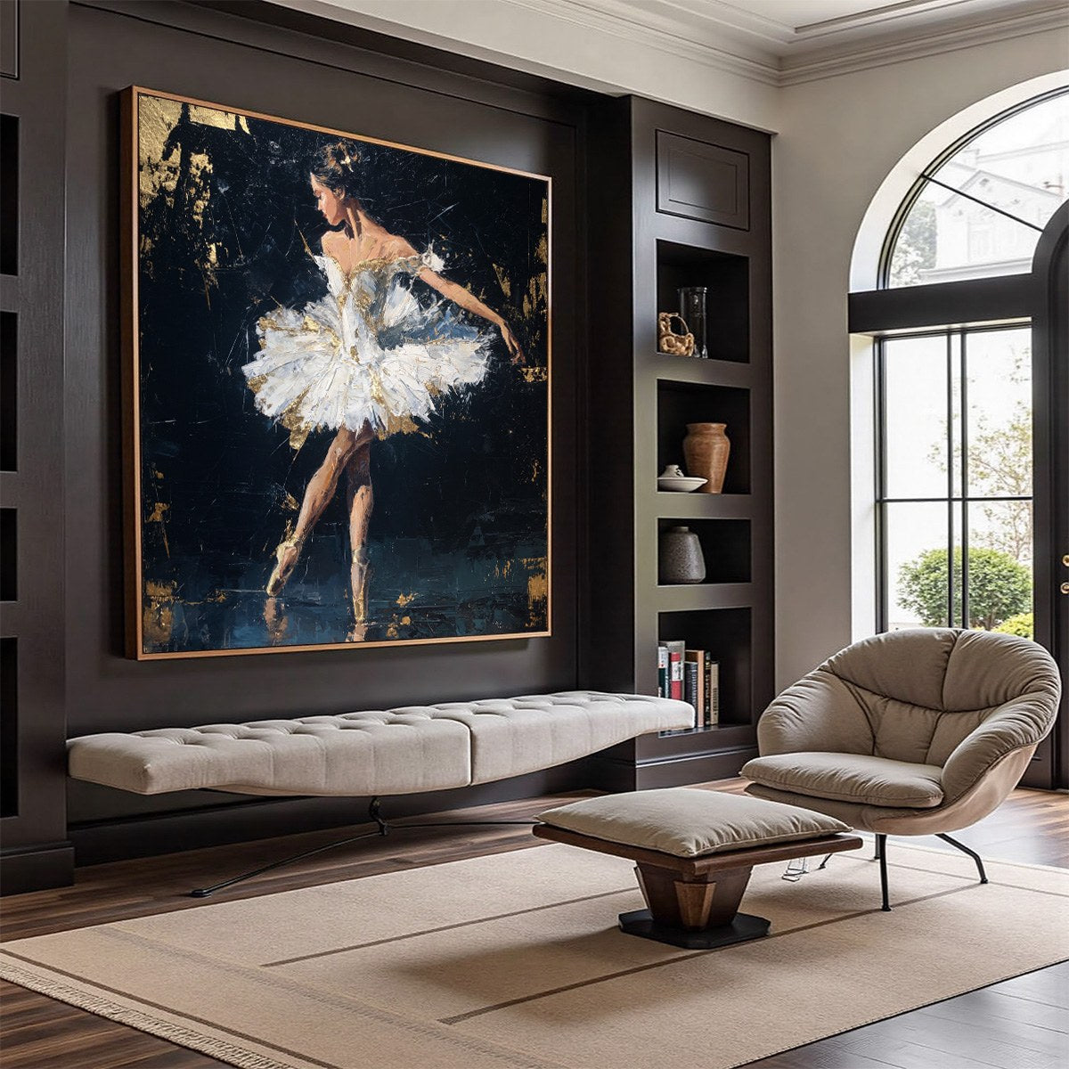 GOLDEN REVERIE: Textured Gold Leaf Ballerina Portrait Painting