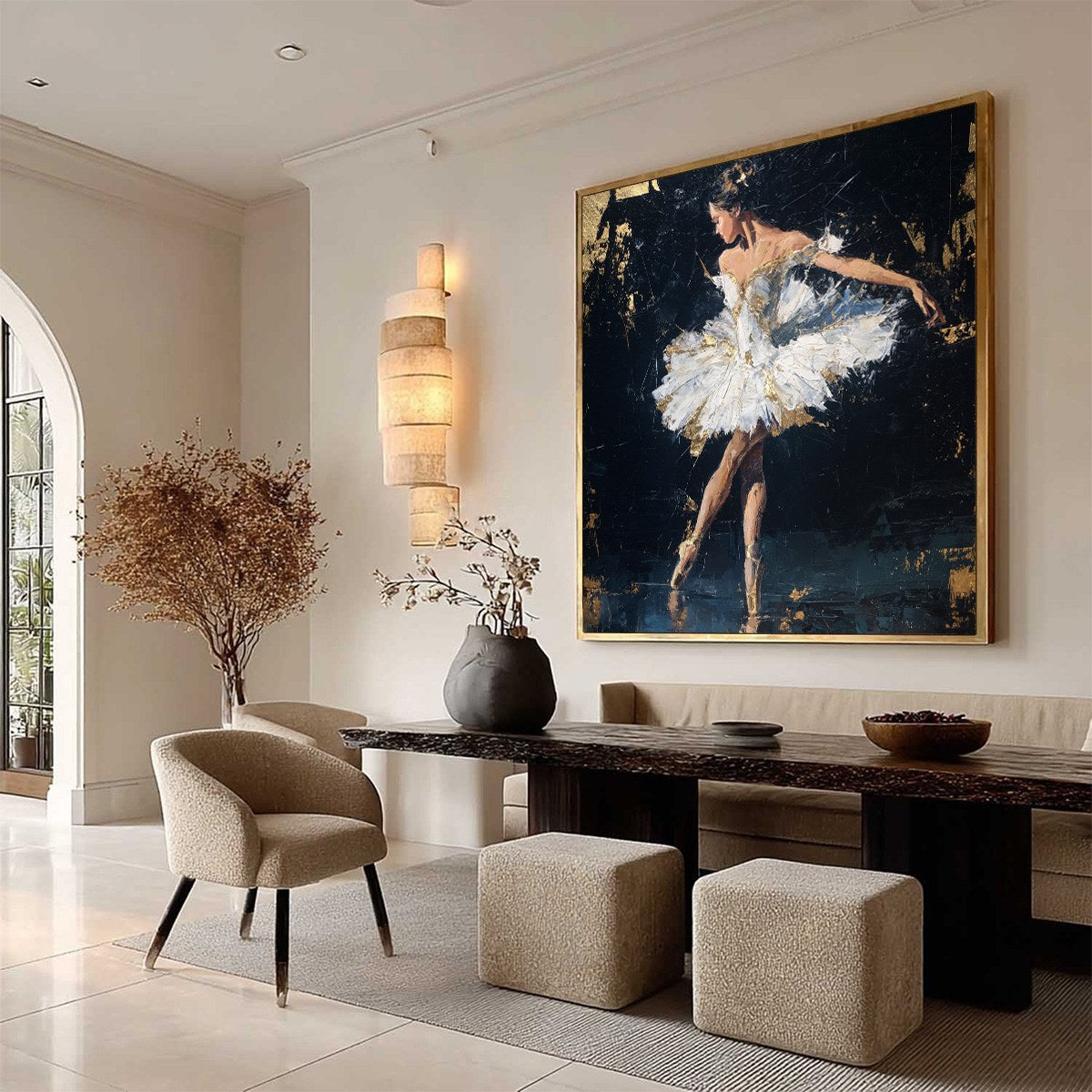 GOLDEN REVERIE: Textured Gold Leaf Ballerina Portrait Painting